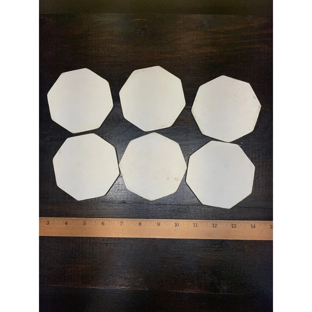 Set of‎ 6 Vintage Octagon Coasters Floral Hand wood Painted Red & Gold Decor